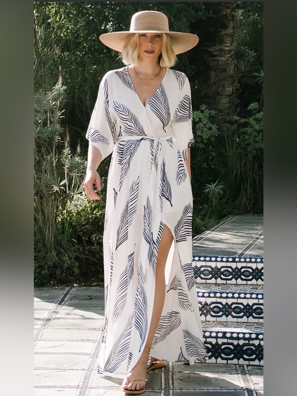 Baltic Born Corinth Maxi Dress with Navy Leaf Motif